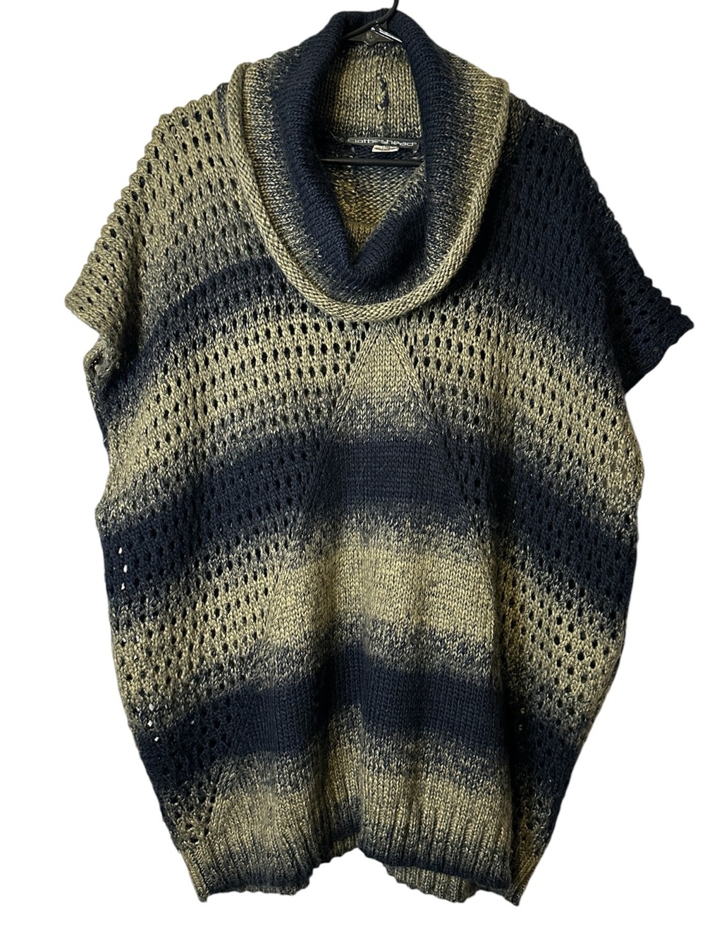 Clotheshead Cowl Neck Knit Poncho Sweater L/XL Neutral Ombre Boho Countryside